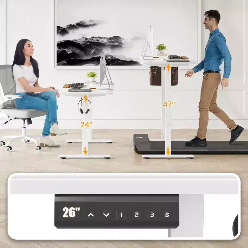 JVNOXK Scrivania elettrica rettangolare da 40 x 24 pollici regolabile in altezza Sit-Stand per ufficio domestico con piano diviso, bianca