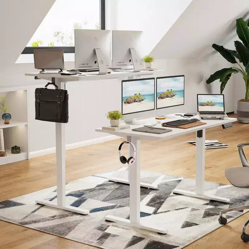 JVNOXK Scrivania elettrica rettangolare da 40 x 24 pollici regolabile in altezza Sit-Stand per ufficio domestico con piano diviso, bianca
