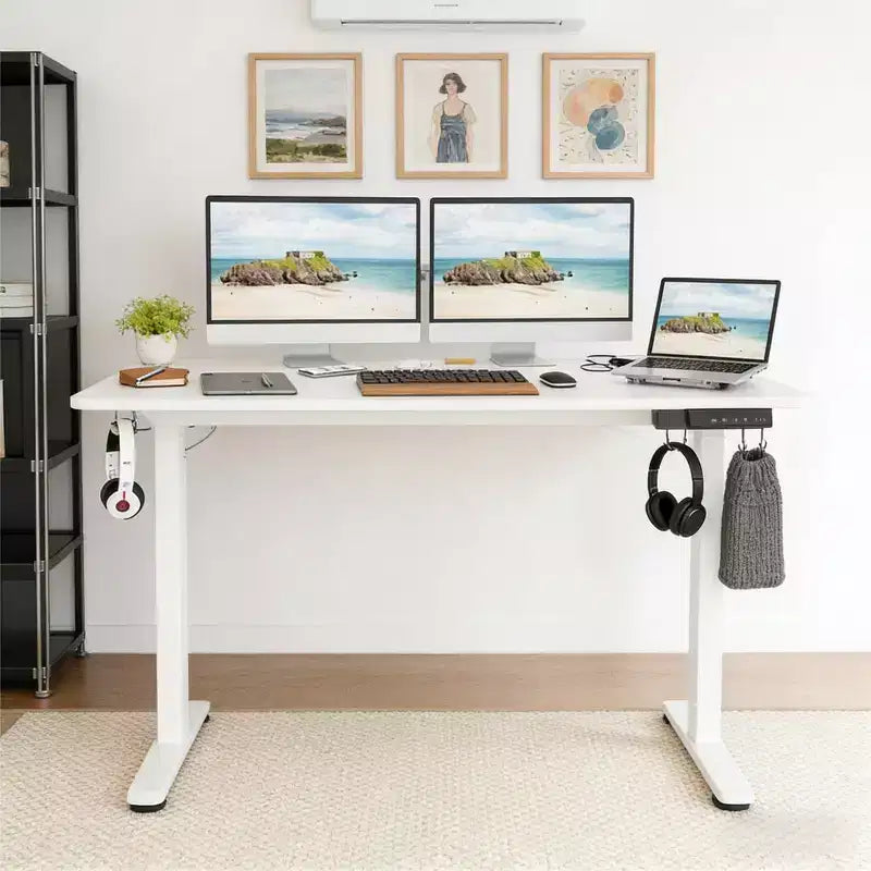 JVNOXK Scrivania elettrica rettangolare da 40 x 24 pollici regolabile in altezza Sit-Stand per ufficio domestico con piano diviso, bianca