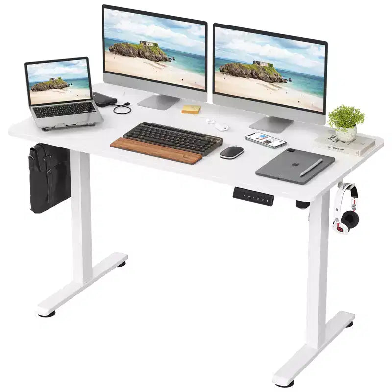 JVNOXK Scrivania elettrica rettangolare da 40 x 24 pollici regolabile in altezza Sit-Stand per ufficio domestico con piano diviso, bianca