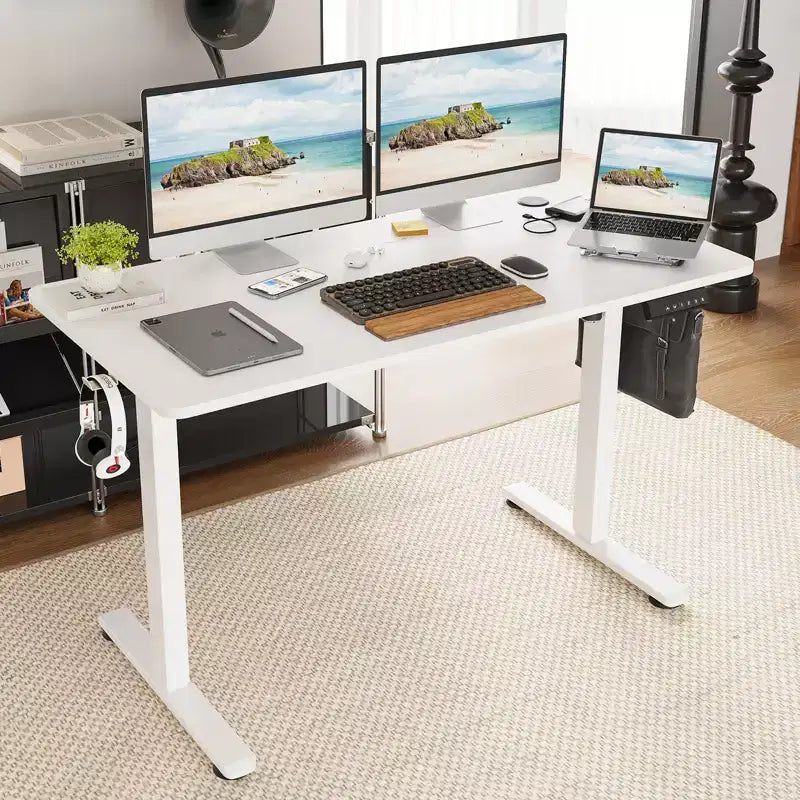 JVNOXK Scrivania elettrica rettangolare da 40 x 24 pollici regolabile in altezza Sit-Stand per ufficio domestico con piano diviso, bianca