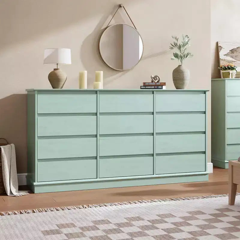 Comò a 12 cassetti per camera da letto, cassettiera con cassetti profondi, comò grande doppio per armadio con ripiano ampio, comò orizzontale in legno