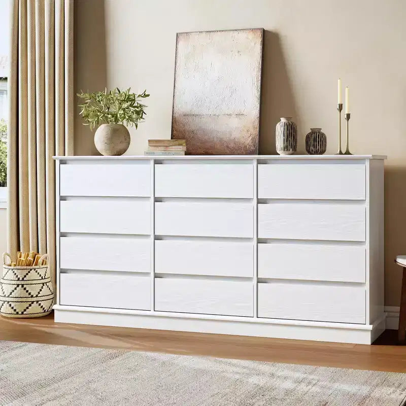 Comò a 12 cassetti per camera da letto, cassettiera con cassetti profondi, comò grande doppio per armadio con ripiano ampio, comò orizzontale in legno