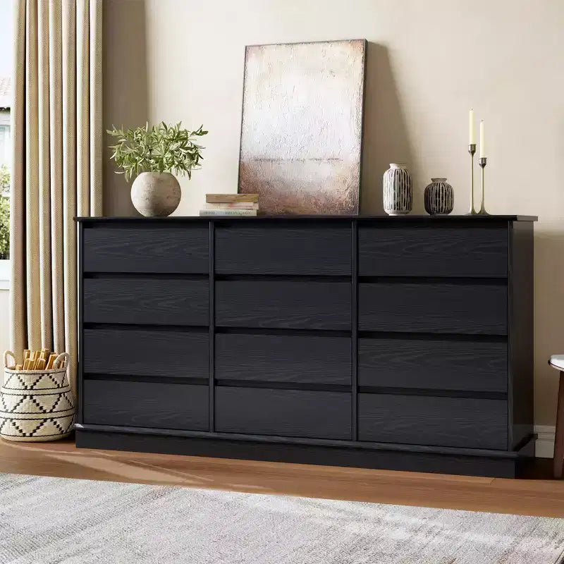 Comò a 12 cassetti per camera da letto, cassettiera con cassetti profondi, comò grande doppio per armadio con ripiano ampio, comò orizzontale in legno