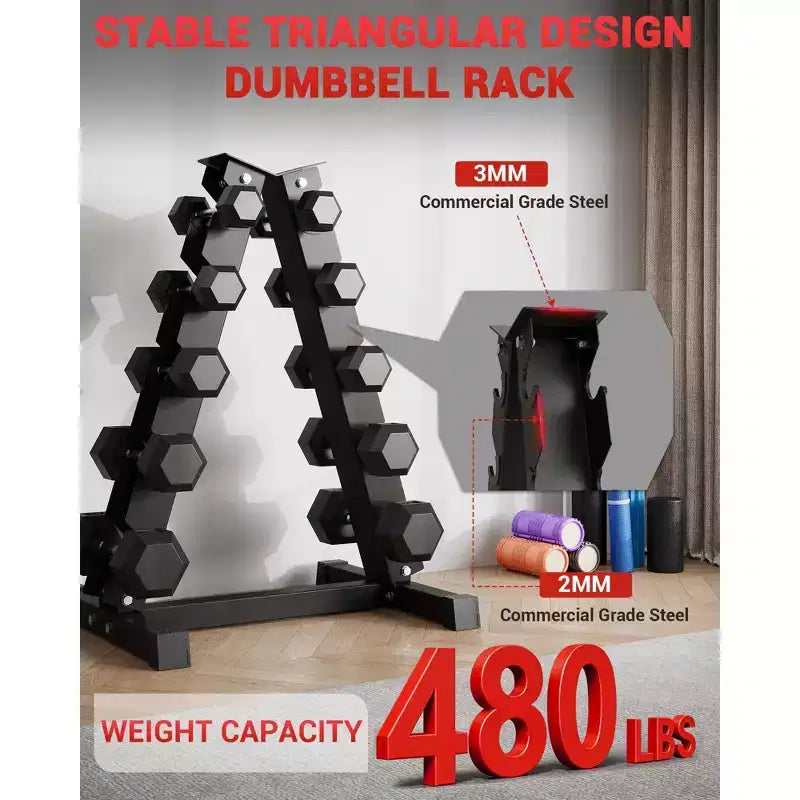 Porta Manubri a 6 Ripiani Super Resistente - Supporto Pesi in Acciaio con Capacità di 360 kg con Protezioni in Gomma, Salvaspazio per la Palestra di Casa
