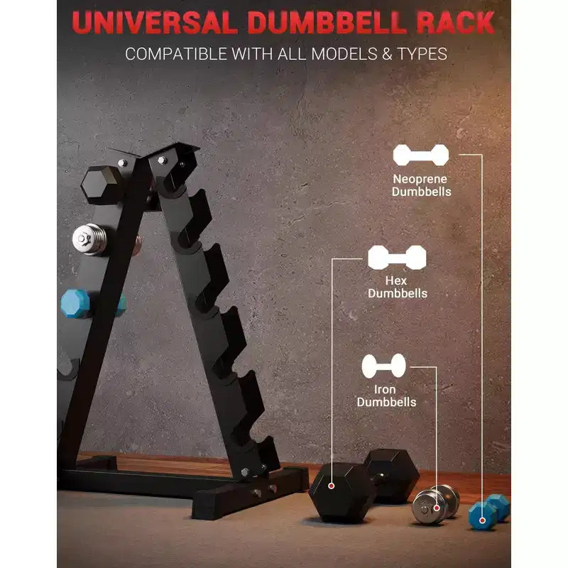 Porta Manubri a 6 Ripiani Super Resistente - Supporto Pesi in Acciaio con Capacità di 360 kg con Protezioni in Gomma, Salvaspazio per la Palestra di Casa