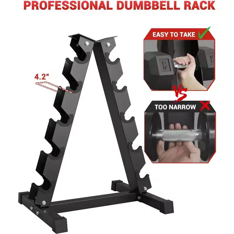 Porta Manubri a 6 Ripiani Super Resistente - Supporto Pesi in Acciaio con Capacità di 360 kg con Protezioni in Gomma, Salvaspazio per la Palestra di Casa
