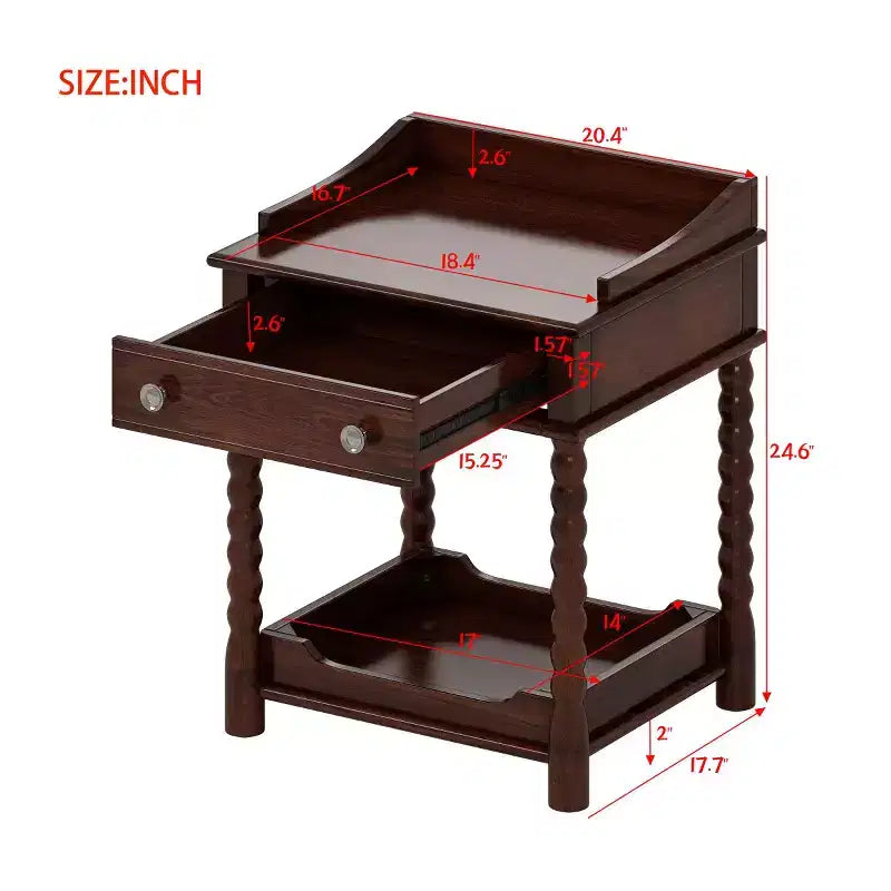 Comodino Moderno di Metà Secolo con Cassetto e Ripiano Aperto, Tavolino Rustico con Contenitore per Camera da Letto o Soggiorno - Panipeachy