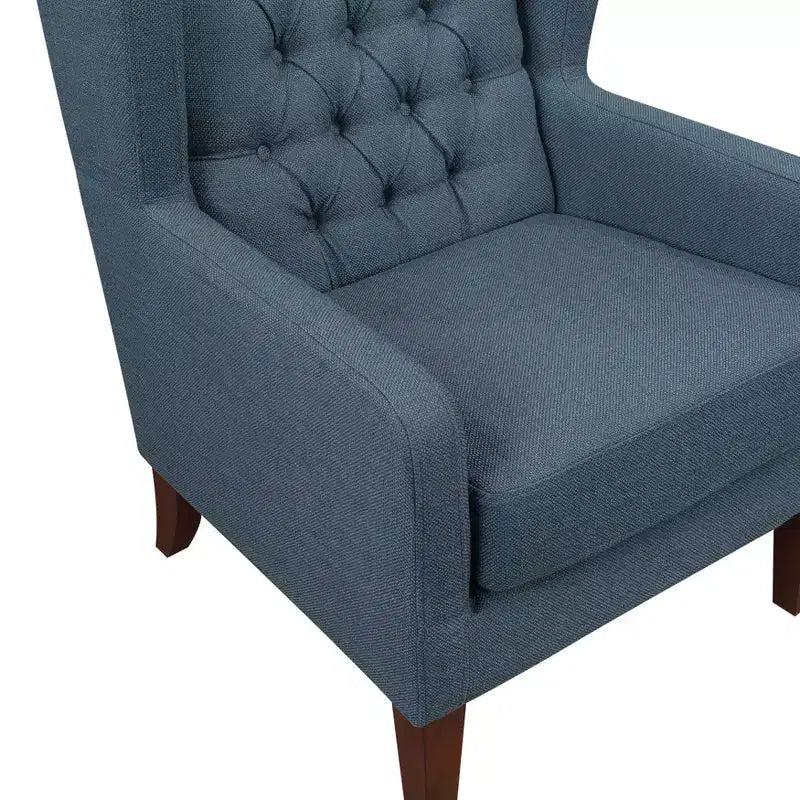Poltrona TUYOHW Wingback, poltrona imbottita con schienale trapuntato a bottoni, cuscino a molle insacchettate, gambe in legno massello, sedia lounge per soggiorno, camera da letto