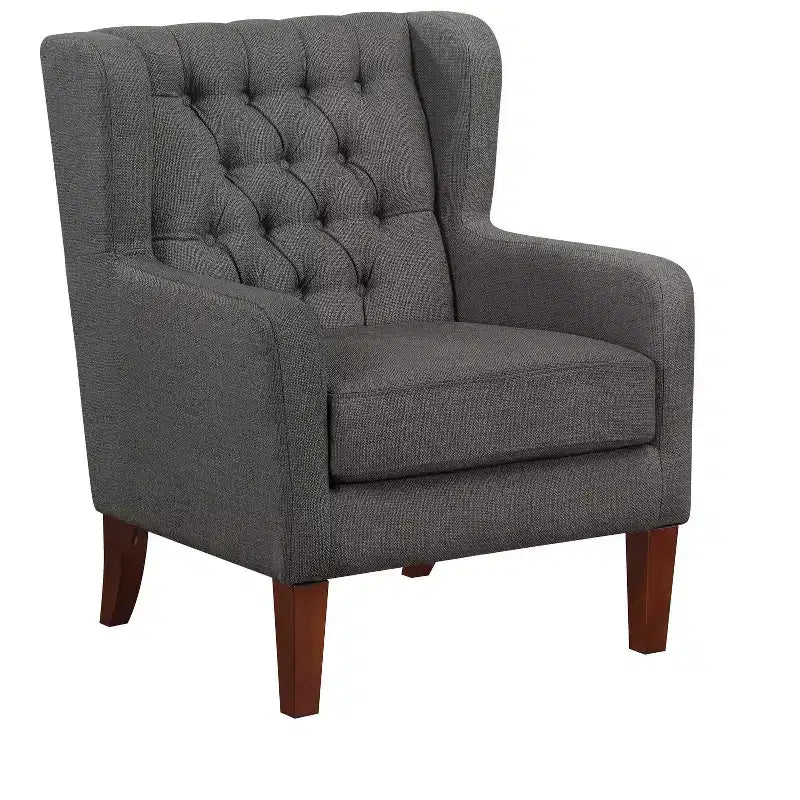 Poltrona TUYOHW Wingback, poltrona imbottita con schienale trapuntato a bottoni, cuscino a molle insacchettate, gambe in legno massello, sedia lounge per soggiorno, camera da letto