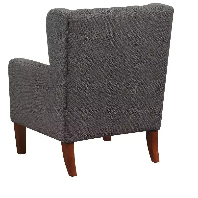 Poltrona TUYOHW Wingback, poltrona imbottita con schienale trapuntato a bottoni, cuscino a molle insacchettate, gambe in legno massello, sedia lounge per soggiorno, camera da letto