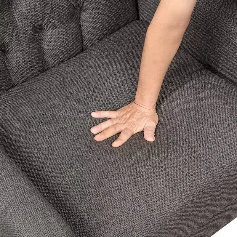 Poltrona TUYOHW Wingback, poltrona imbottita con schienale trapuntato a bottoni, cuscino a molle insacchettate, gambe in legno massello, sedia lounge per soggiorno, camera da letto