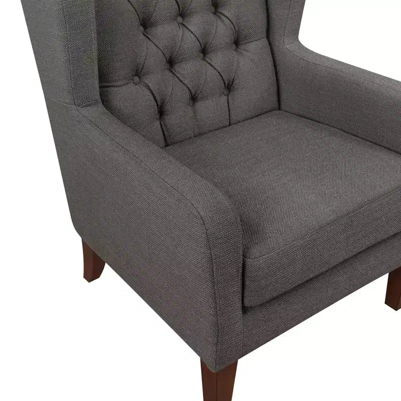 Poltrona TUYOHW Wingback, poltrona imbottita con schienale trapuntato a bottoni, cuscino a molle insacchettate, gambe in legno massello, sedia lounge per soggiorno, camera da letto