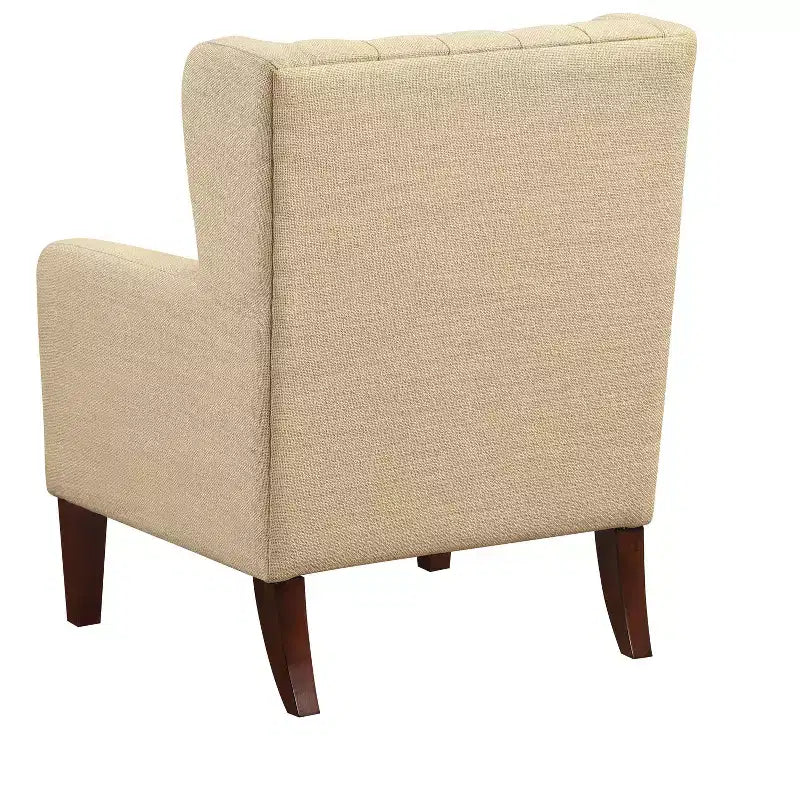 Poltrona TUYOHW Wingback, poltrona imbottita con schienale trapuntato a bottoni, cuscino a molle insacchettate, gambe in legno massello, sedia lounge per soggiorno, camera da letto
