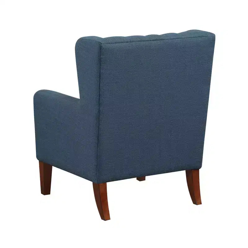 Poltrona TUYOHW Wingback, poltrona imbottita con schienale trapuntato a bottoni, cuscino a molle insacchettate, gambe in legno massello, sedia lounge per soggiorno, camera da letto