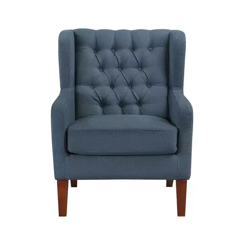 Poltrona TUYOHW Wingback, poltrona imbottita con schienale trapuntato a bottoni, cuscino a molle insacchettate, gambe in legno massello, sedia lounge per soggiorno, camera da letto