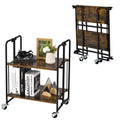 Costway 2-Tier Folding Bar Cart Kitchen Serving Island Utility Cart Storage Shelves