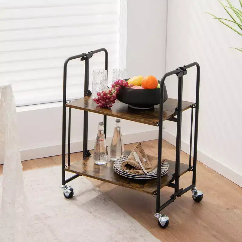Costway Carrello da Bar Pieghevole a 2 Livelli per Cucina Isola Servizio Carrello Utilità Mensole Contenitore