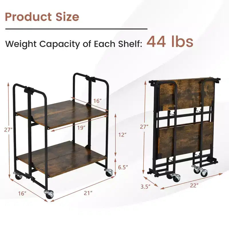 Costway Carrello da Bar Pieghevole a 2 Livelli per Cucina Isola Servizio Carrello Utilità Mensole Contenitore