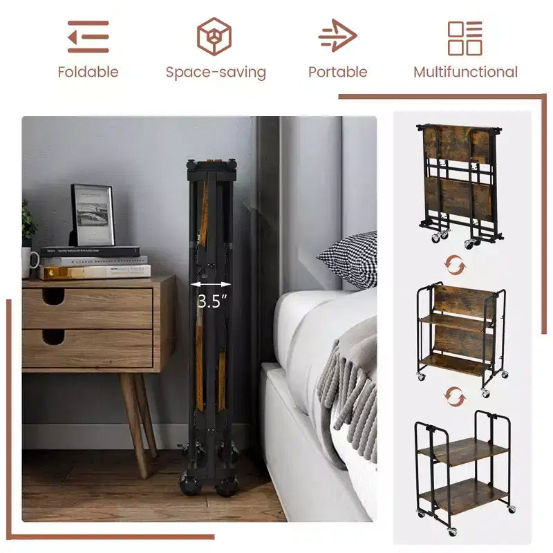 Costway Carrello da Bar Pieghevole a 2 Livelli per Cucina Isola Servizio Carrello Utilità Mensole Contenitore