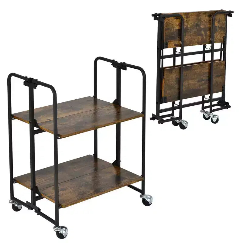 Costway Carrello da Bar Pieghevole a 2 Livelli per Cucina Isola Servizio Carrello Utilità Mensole Contenitore