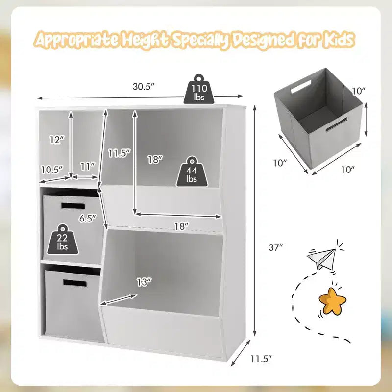 Costway Mobile portaoggetti per bambini a 5 ripiani, libreria in legno con cassetti