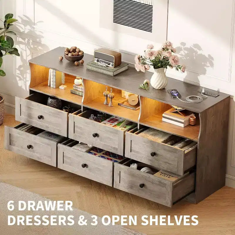 Comò stretto a 6 cassetti con ripiano aperto, cassettiera stretta salvaspazio per cameretta, appartamento, armadio, finitura organizer moderno, facile montaggio