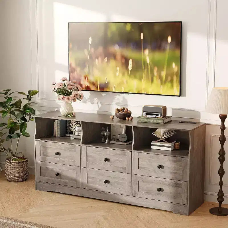 Comò stretto a 6 cassetti con ripiano aperto, cassettiera stretta salvaspazio per cameretta, appartamento, armadio, finitura organizer moderno, facile montaggio