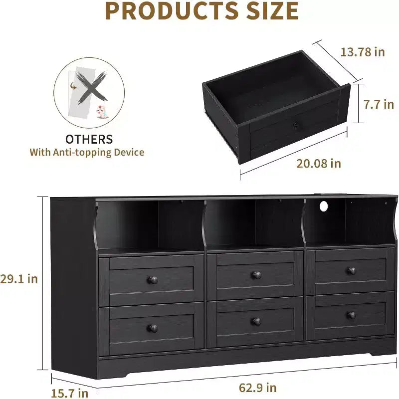 Comò stretto a 6 cassetti con ripiano aperto, cassettiera stretta salvaspazio per cameretta, appartamento, armadio, finitura organizer moderno, facile montaggio