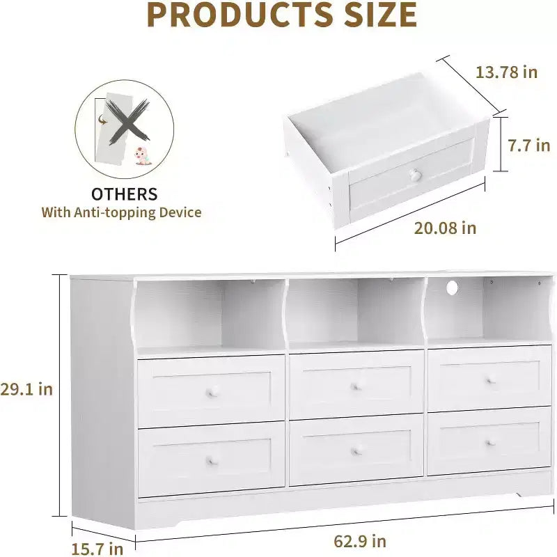 Comò stretto a 6 cassetti con ripiano aperto, cassettiera stretta salvaspazio per cameretta, appartamento, armadio, finitura organizer moderno, facile montaggio