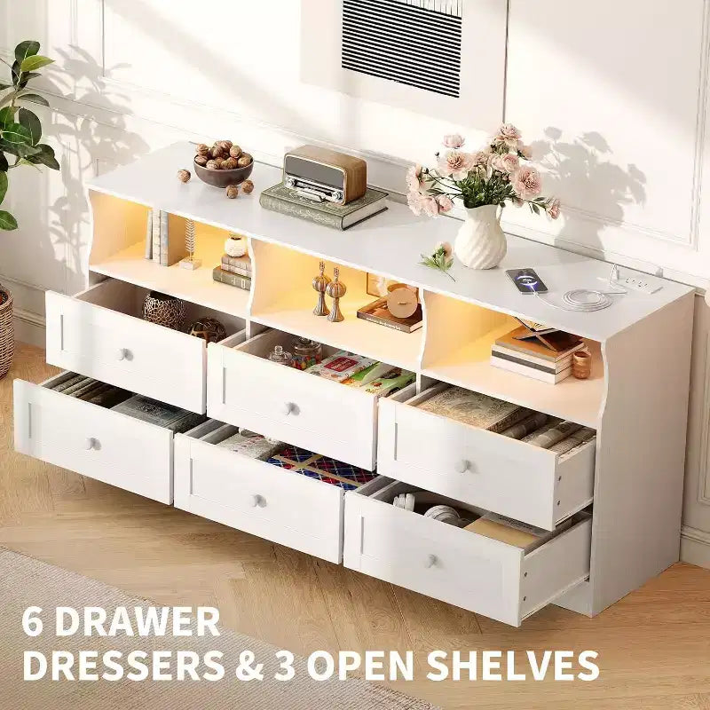Comò stretto a 6 cassetti con ripiano aperto, cassettiera stretta salvaspazio per cameretta, appartamento, armadio, finitura organizer moderno, facile montaggio