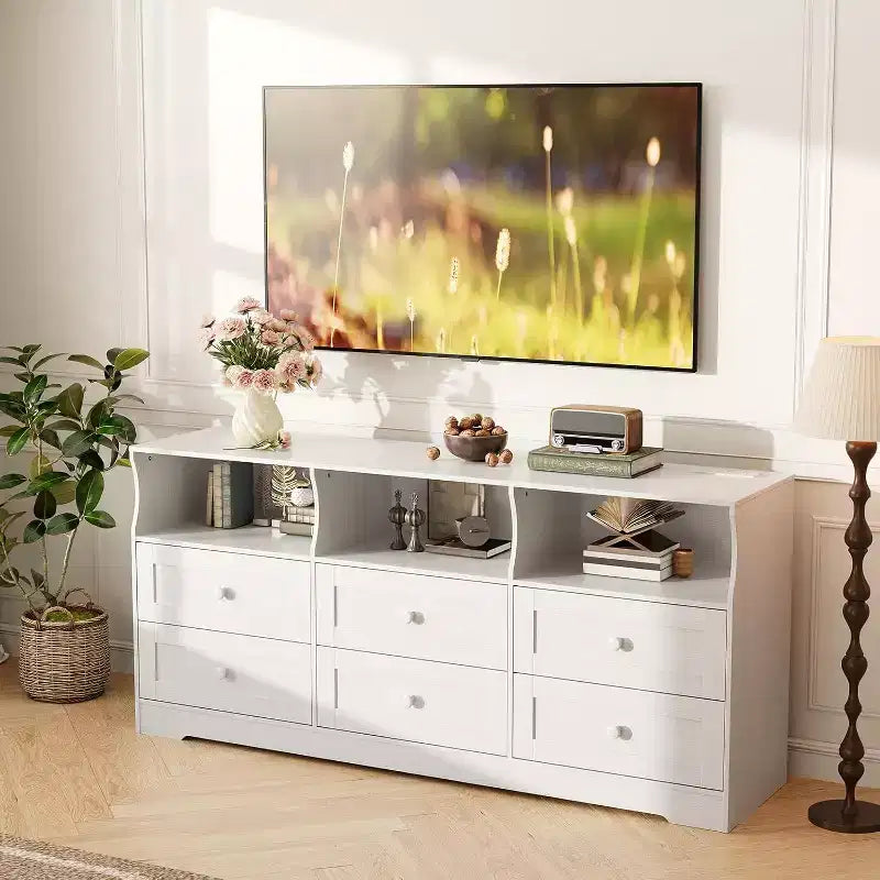 Comò stretto a 6 cassetti con ripiano aperto, cassettiera stretta salvaspazio per cameretta, appartamento, armadio, finitura organizer moderno, facile montaggio