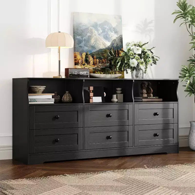 Comò stretto a 6 cassetti con ripiano aperto, cassettiera stretta salvaspazio per cameretta, appartamento, armadio, finitura organizer moderno, facile montaggio