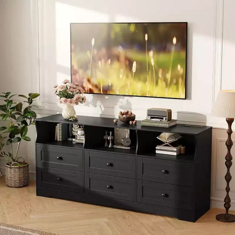 Comò stretto a 6 cassetti con ripiano aperto, cassettiera stretta salvaspazio per cameretta, appartamento, armadio, finitura organizer moderno, facile montaggio