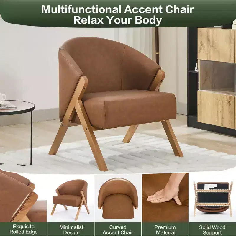 COZONY Poltrona d'accento moderna di metà secolo, poltrona imbottita con struttura in legno per soggiorno e camera da letto