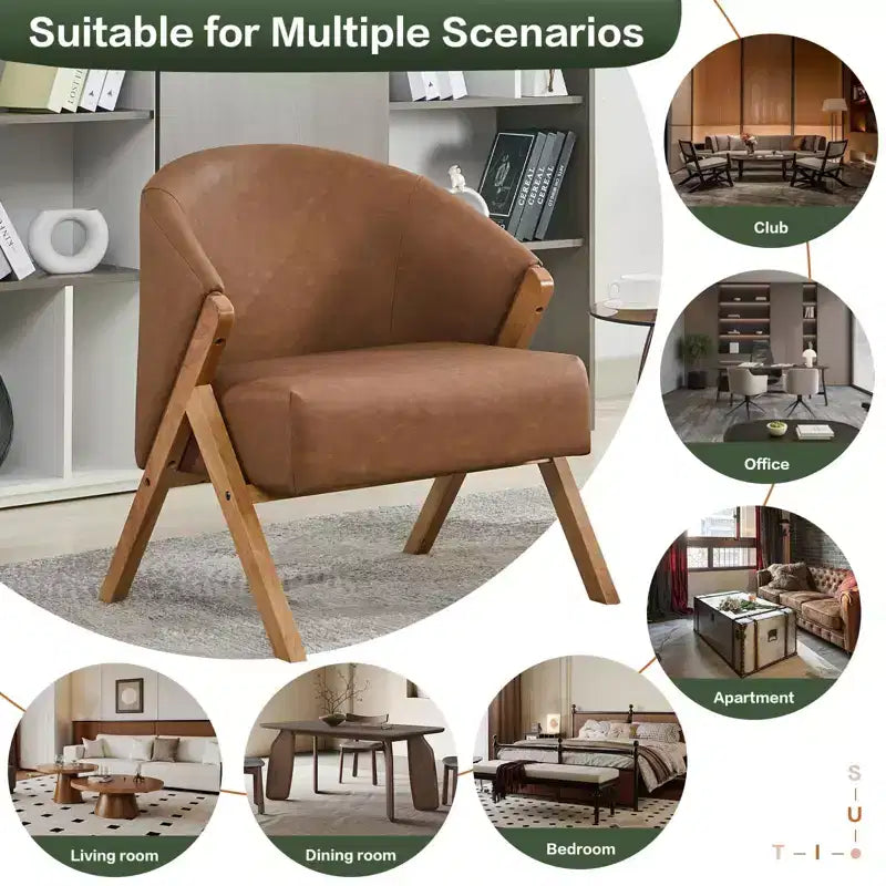 COZONY Poltrona d'accento moderna di metà secolo, poltrona imbottita con struttura in legno per soggiorno e camera da letto