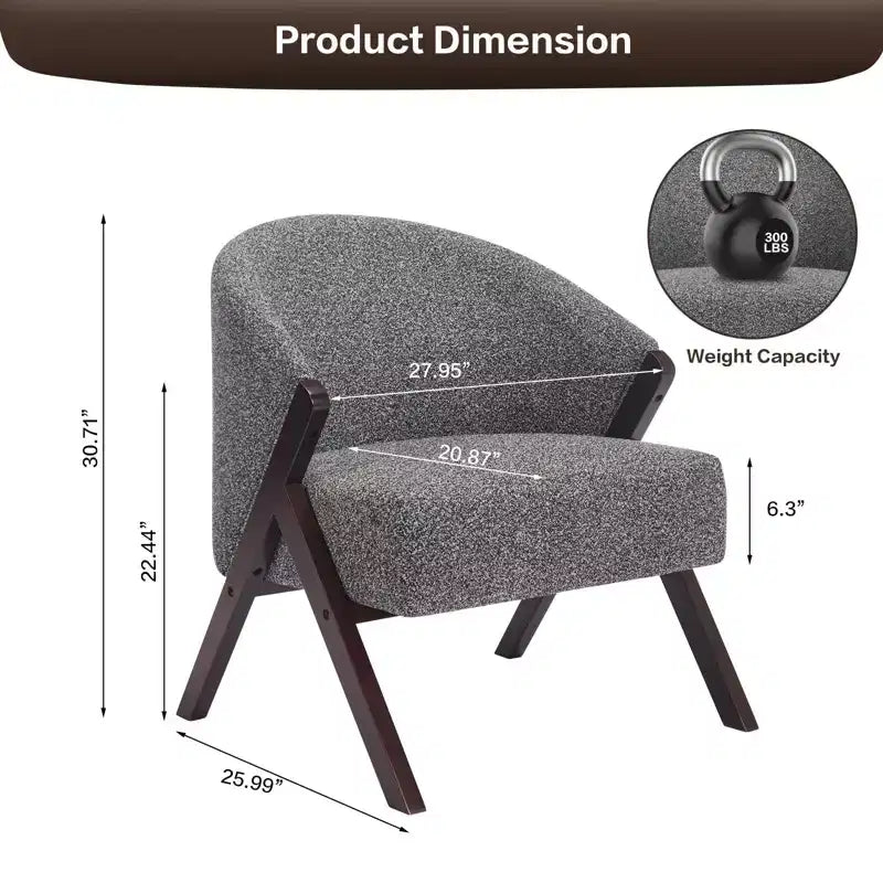 COZONY Poltrona d'accento moderna di metà secolo, poltrona imbottita con struttura in legno per soggiorno e camera da letto