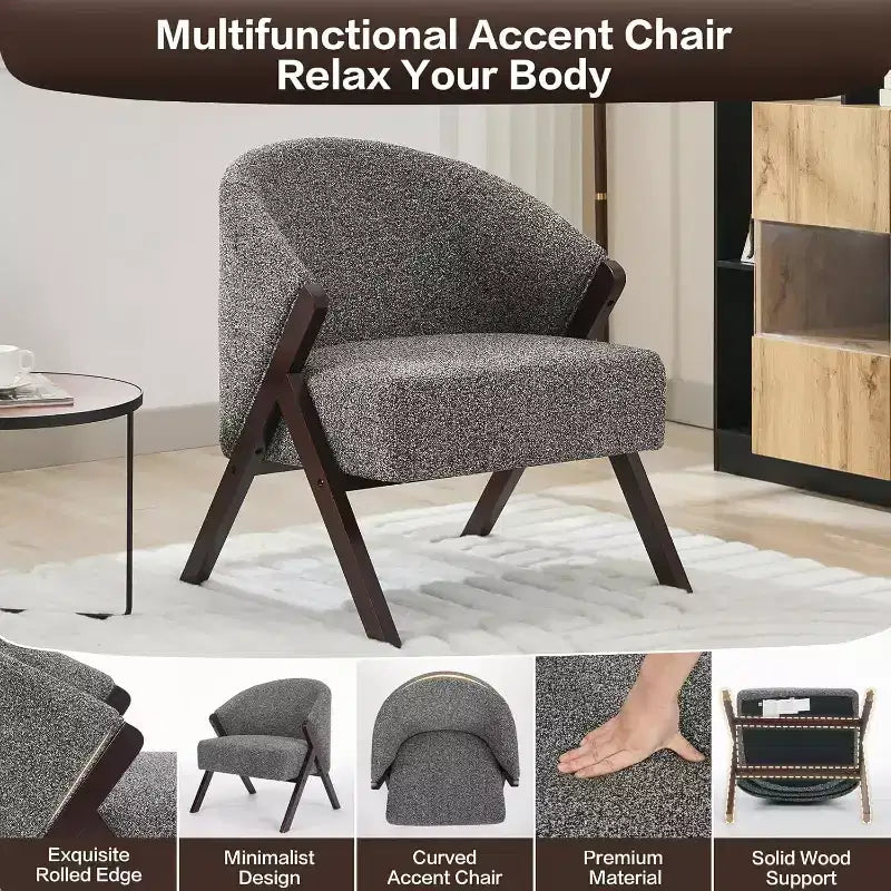 COZONY Poltrona d'accento moderna di metà secolo, poltrona imbottita con struttura in legno per soggiorno e camera da letto