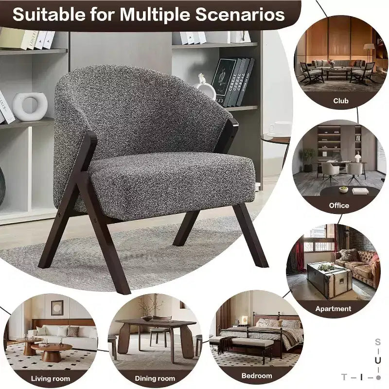 COZONY Poltrona d'accento moderna di metà secolo, poltrona imbottita con struttura in legno per soggiorno e camera da letto