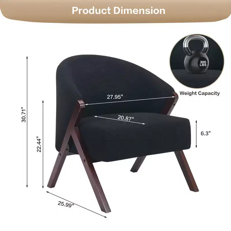 COZONY Poltrona d'accento moderna di metà secolo, poltrona imbottita con struttura in legno per soggiorno e camera da letto