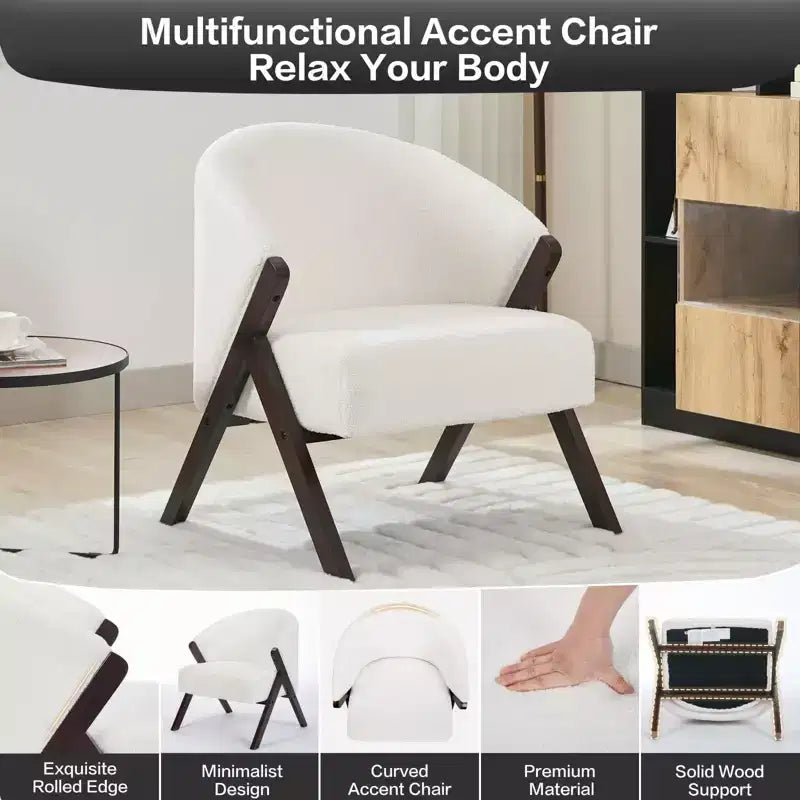 COZONY Poltrona d'accento moderna di metà secolo, poltrona imbottita con struttura in legno per soggiorno e camera da letto