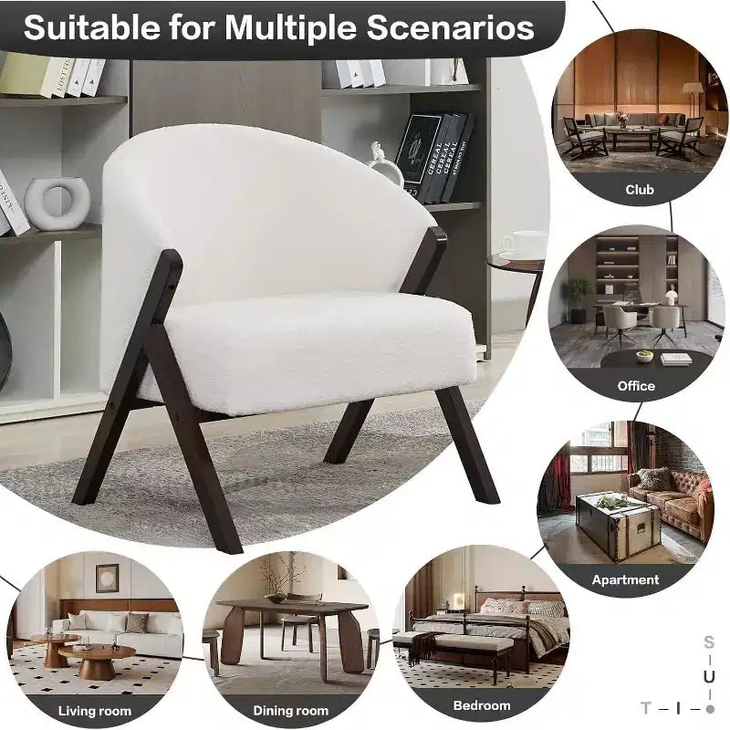 COZONY Poltrona d'accento moderna di metà secolo, poltrona imbottita con struttura in legno per soggiorno e camera da letto