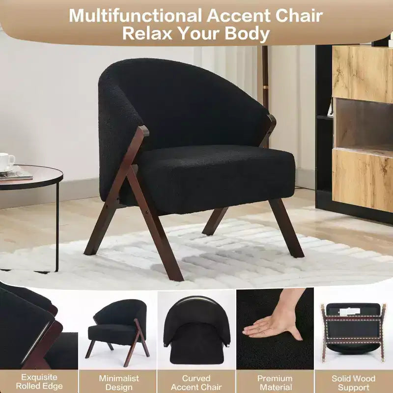 COZONY Poltrona d'accento moderna di metà secolo, poltrona imbottita con struttura in legno per soggiorno e camera da letto
