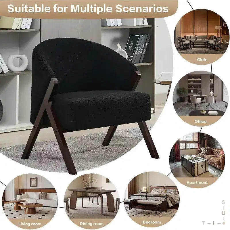 COZONY Poltrona d'accento moderna di metà secolo, poltrona imbottita con struttura in legno per soggiorno e camera da letto