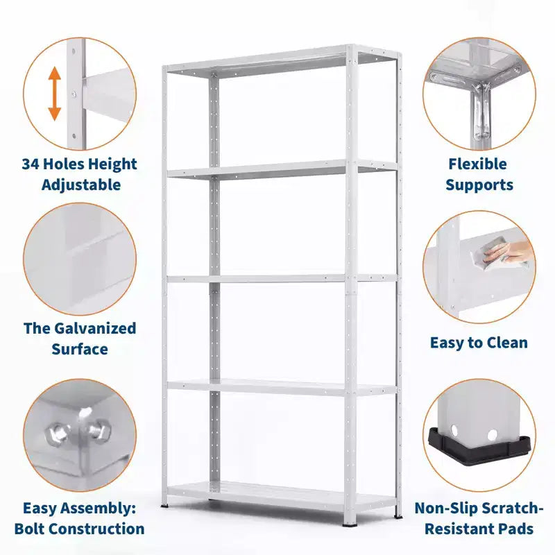 Scaffale a 5 ripiani, scaffali portaoggetti, libreria in metallo, scaffalatura da garage regolabile, scaffale per dispensa resistente, 172,72A x 88,9L x 30,48P cm