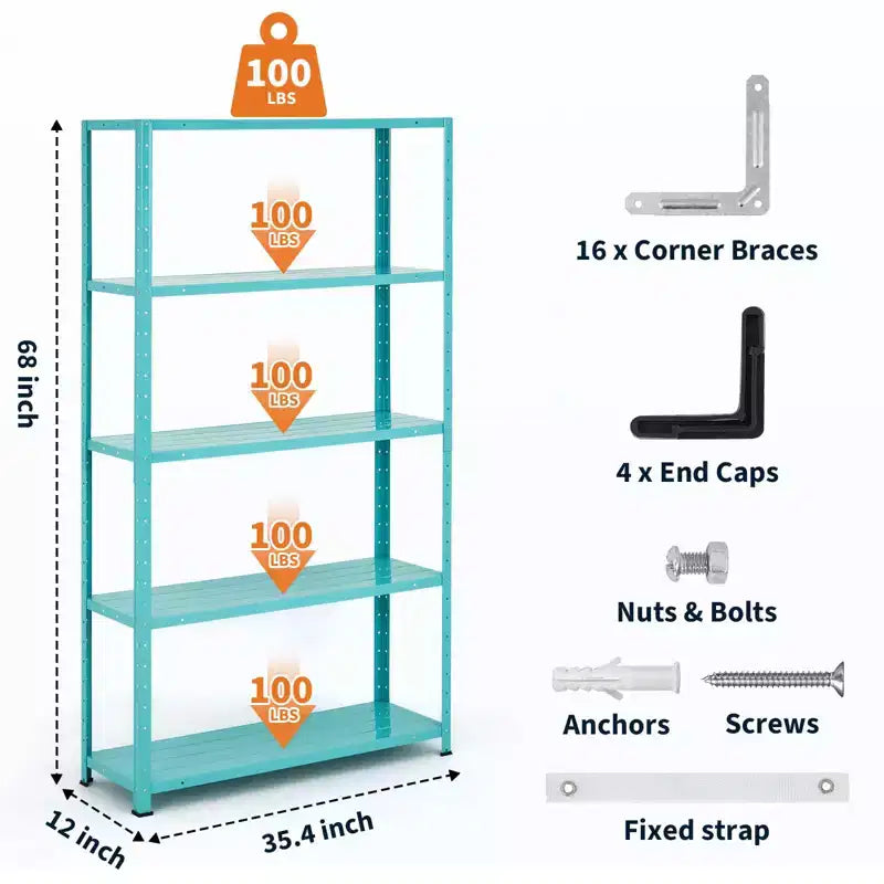 Scaffale a 5 ripiani, scaffali portaoggetti, libreria in metallo, scaffalatura da garage regolabile, scaffale per dispensa resistente, 172,72A x 88,9L x 30,48P cm
