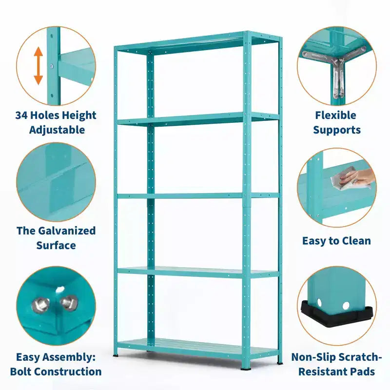 Scaffale a 5 ripiani, scaffali portaoggetti, libreria in metallo, scaffalatura da garage regolabile, scaffale per dispensa resistente, 172,72A x 88,9L x 30,48P cm
