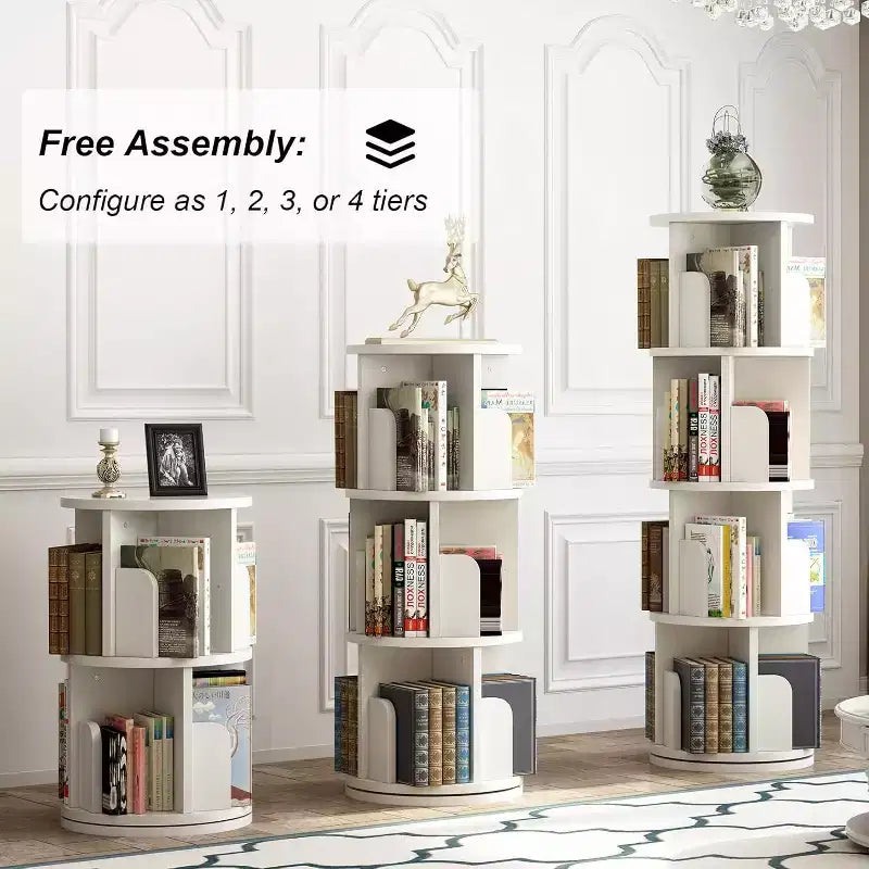 Libreria Girevole a 3 Livelli con Esposizione a 360 Gradi, Scaffale Girevole Angolare Salvaspazio, Organizzatore Portaoggetti Finitura Legno per Camera da Letto