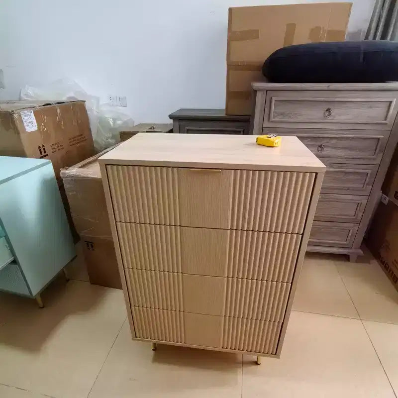 Acekool Comodino Moderno con Scanalature, Cassettiera Ondulata per Camera da Letto, Legno Naturale