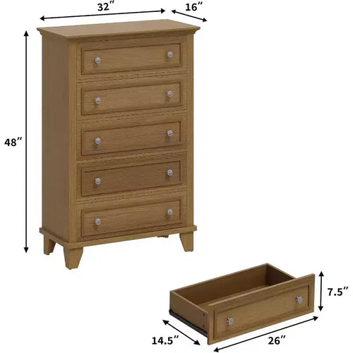 Cassettiera a 5 cassetti, mobile contenitore in legno con squisite maniglie in metallo, armadio alto, cassettiera dal design moderno per camera da letto, soggiorno
